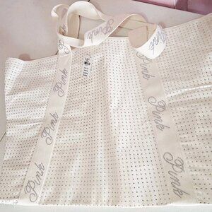 Victoria's Secret Pink Tote Bag White Rhinestone Sparkle Top Zip NWT